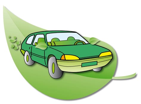Hybrid Car on a green leaf