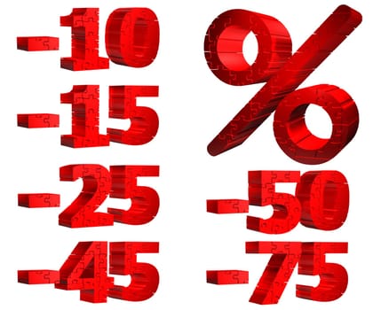 Discount Promotions Illustration - Percent Sign - Numbers - Jigsaw Puzzle - Isolated