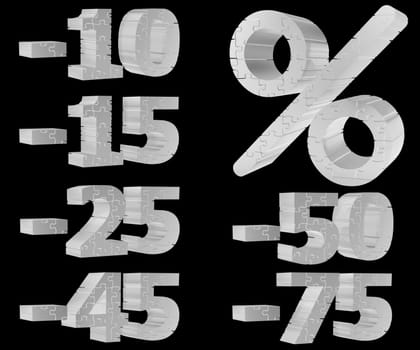 Discount Promotions Illustration - Percent Sign - Numbers - Jigsaw Puzzle - Isolated