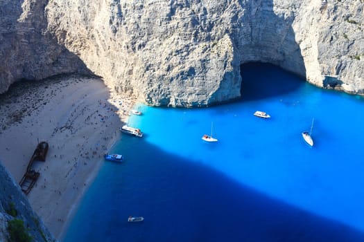 view of the shipwreck on the beach Navagio in Zakynthos, Greece