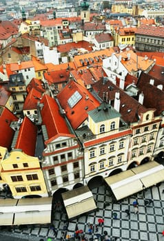 Stock Photo: crowded square in the rain, Prague city, Czechia