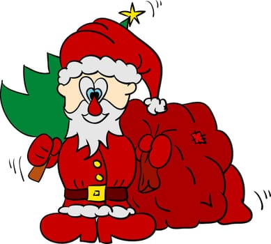 vector - Santa with bag and tree isolated on background