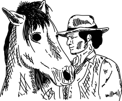 vector - portrait - cowboy with horse , isolated