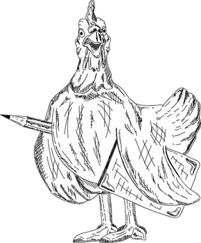 vector - a hen with pencil and notebook