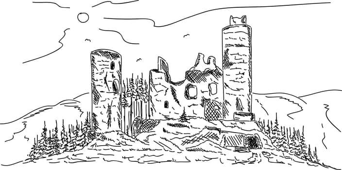 vector - old castle , ruins on top Hill
