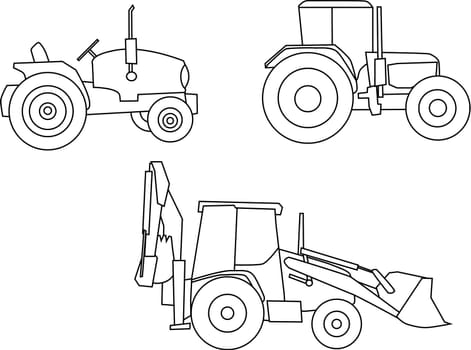 set of various tractors