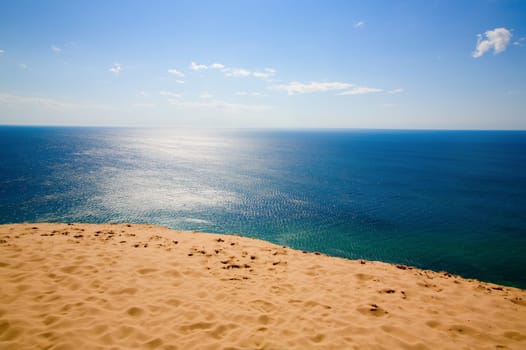 Beautiful view of Lake Michigan from dunes. Sleeping Bear Dunes National Lakeshore.