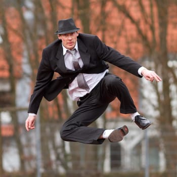 Businessman makes a leap of joy