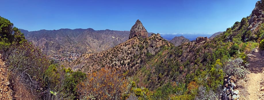 Valley of Vallehermoso with Roque el Cano,La Gomera