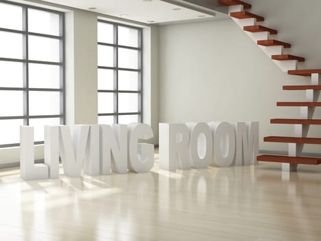 Modern interior (3D render) - Empty Room with Three-dimensional  Text