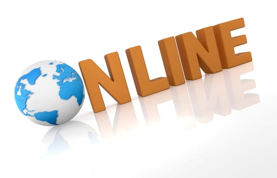 On line illustration with globe on white background