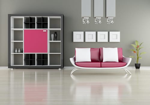 modern interior (3D render) -  Sofa With Bookshelf