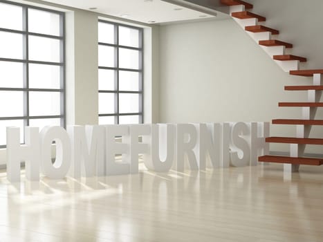 Modern interior (3D render) - Empty Room with Three-dimensional  Text