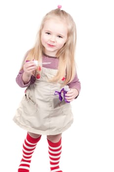Shot of little girl, who making bubbles