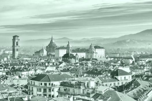 City of Turin (Torino) skyline panorama birdeye seen from above - HDR (High Dynamic Range)