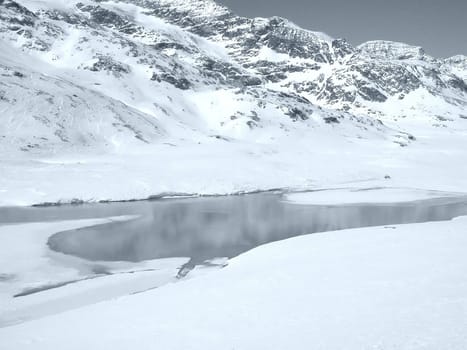 View of Piz Bernina Alps mountains in Switzerland