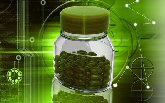 Digital illustration of capsule bottle in colour background