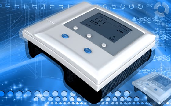 Digital illustration of blood pressure monitor in colour background