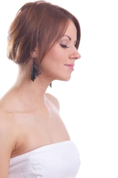 Beauty woman close-up portrait in dream isolated