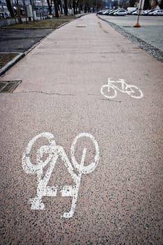 Painted cycle lane warning sign for pedestrians