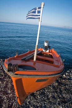 Orange Motorboat with Greece Flag