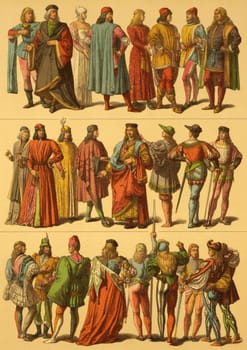 15th Century Italian Costumes on engraving from 1890 by Fr.Hottenroth.