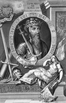 Edward III (1312-1377) on engraving from the 1700s. One of the most successful English monarchs of the Middle Ages. Engraved by G.Vertue after a painting by Windsor Castle.