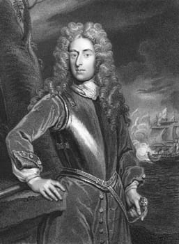 George Byng, 1st Viscount Torrington, KB PC (1668-1733) on engraving from 1837. British naval officer and statesman. Engraved by W.H.Mote after a painting by G.Kneller  and published by Fisher, Son &amp  Co, London &amp  Paris.