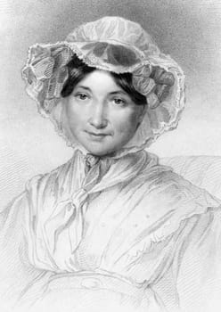 Frances Milton Trollope (1779-1863) on engraving from 1835. English novelist and writer. Engraved by W.Holl after a drawing by I.Adams and published by Fisher, Son &amp  Co London.
