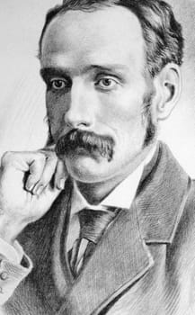 John Xavier Merriman (1841-1926) on engraving from the 1800s. Last prime minister of the Cape Colony before the formation of the Union of South Africa in 1910. Published by Het Volksblad in1882.