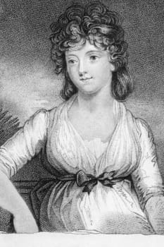 Jane Elizabeth (Coke), Viscountess Andover on engraving from the 1800s. Engraved after a painting by John Hoppner.