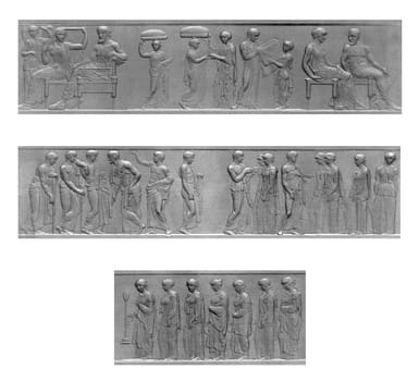Part of the east frieze of the Parthenon on engraving from 1866. Engraved by A.R.Freebairn and published in London by Virtue &amp  Co.