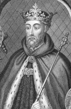 John of Gaunt (Ghent), 1st Duke of Lancaster (1340-1399) on engraving from the 1800s. Member of the House of Plantagenet and the third surviving son of King Edward III of England and Philippa of Hainault. Painted by G.Vertue from an ancient glass window i