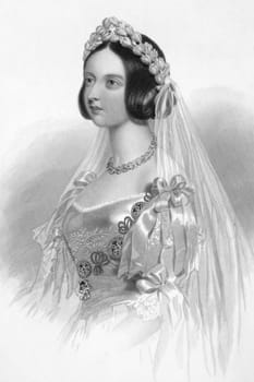 Queen Victoria (1819-1901) on engraving from 1840. Queen of Great Britain during 1837-1901. Engraved by W.H.Mote after a drawning by W.Drummond and publised by J.F.Tallis, London &amp  New York.