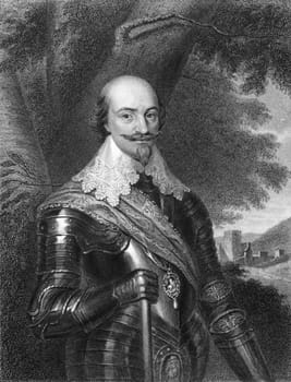 Robert Bertie, 1st Earl of Lindsey, 14th Baron Willoughby de Eresby (1583-1642) on engraving from 1827. English peer, soldier and courtier. Engraved by H.Robinson after a painting by VanDyke and published by J.Tallis &amp  Co, London &amp  New York.