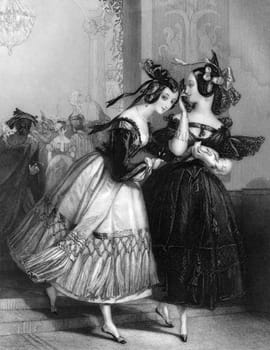 The masquerade on engraving from 1849. Engraved by J.Penston after a painting by E.Corbould.