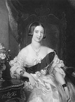 Queen Victoria (1819-1901) on engraving from 1835. Queen of Great Britain during 1837-1901. Engraved by W.Holl and published by P.Jackson, London &amp  Paris.