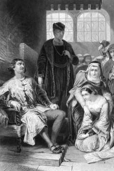 The Countess Isabelle of Croye (Quentin Durward) on engraving from 1866. Engraved by A.Elmore after a picture by J.Stancliffe and published in London by Virtue &amp  Co.