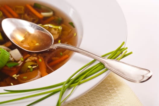 Vegetable soup in white plate
