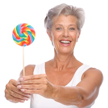 Studio shot of an active and happy senior woman