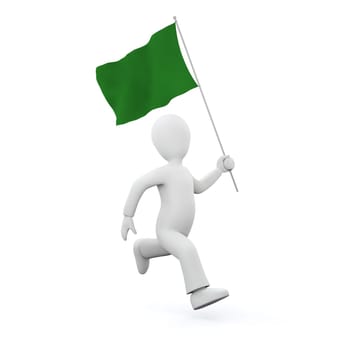 Illustration of a 3d man holding a lybian flag