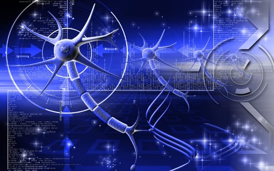 Digital illustration of neuron in colour background