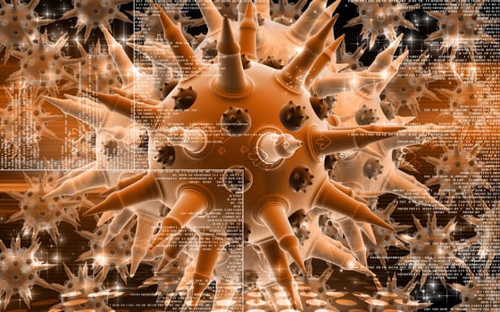 Digital illustration of Flu virus in colour background