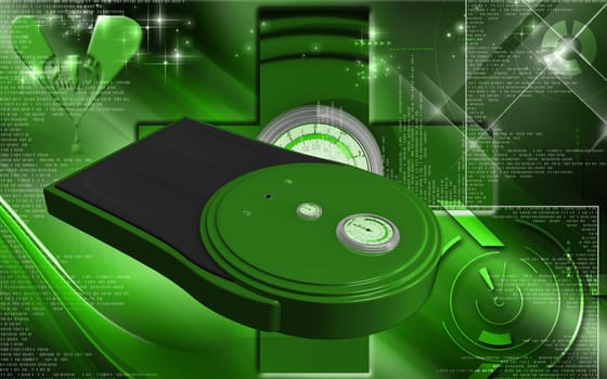 Digital illustration of weigh machine in colour background