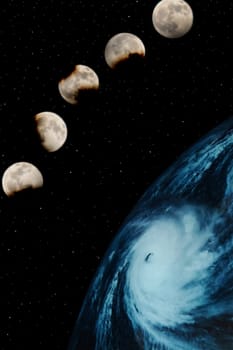 a view of a planet and its moons in orbit