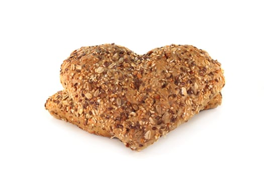 Two heart buns against white background