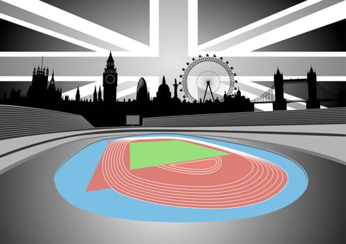 Illustration of the stadium with the London skyline on the horizon - London city - organizer of the Olympic Games 2012