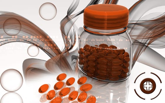 Digital illustration of capsule bottle in colour background