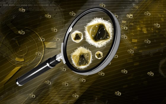 Digital illustration of a magnifying glass in colour background