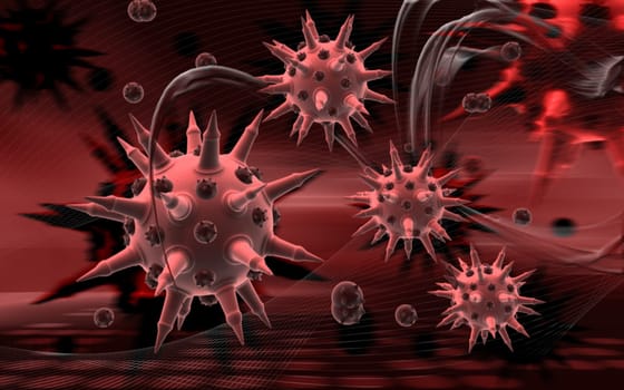 Digital illustration of Flu virus in colour background